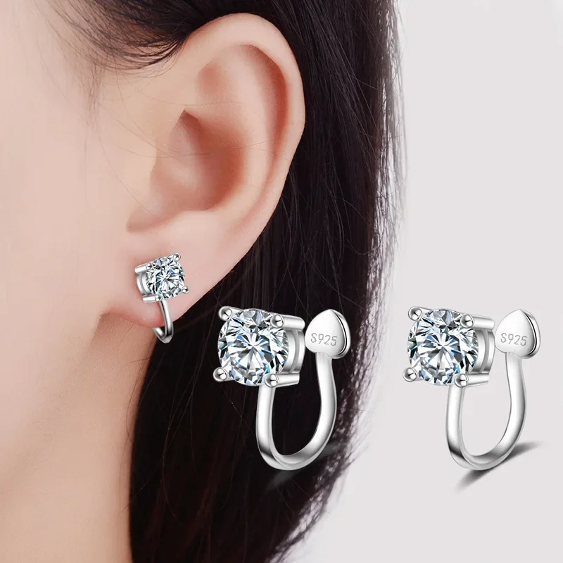 Fashion 925 Silver Ear Clip Single CZ Crystal Earrings For Women Wedding Jewelry Small Cat Clip Earrings Without Piercing