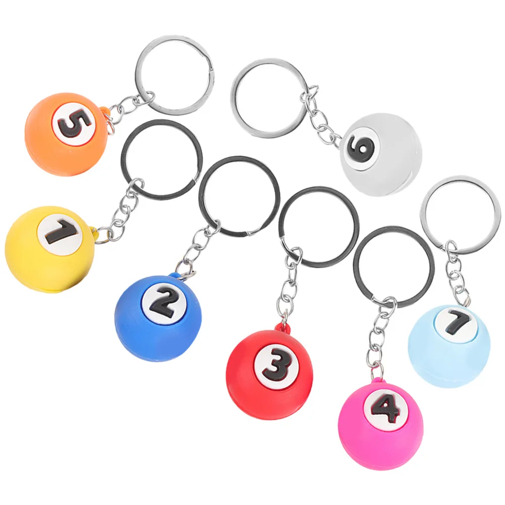 

7pcs Billiards Keychain Metal Hanging Decorative Sports Key Rings Pool Ball Pendants Small Gifts School Awards Kids Stickers