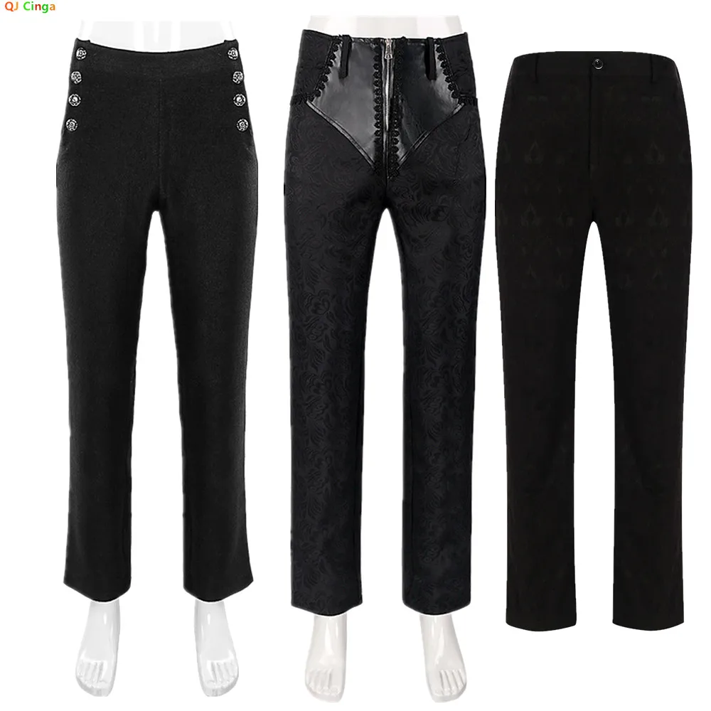 

2026 Medieval-inspired Men's Black Pants, Jacquard Fabric Trousers, Perfect for Weddings, Parties, and Stage Performances.