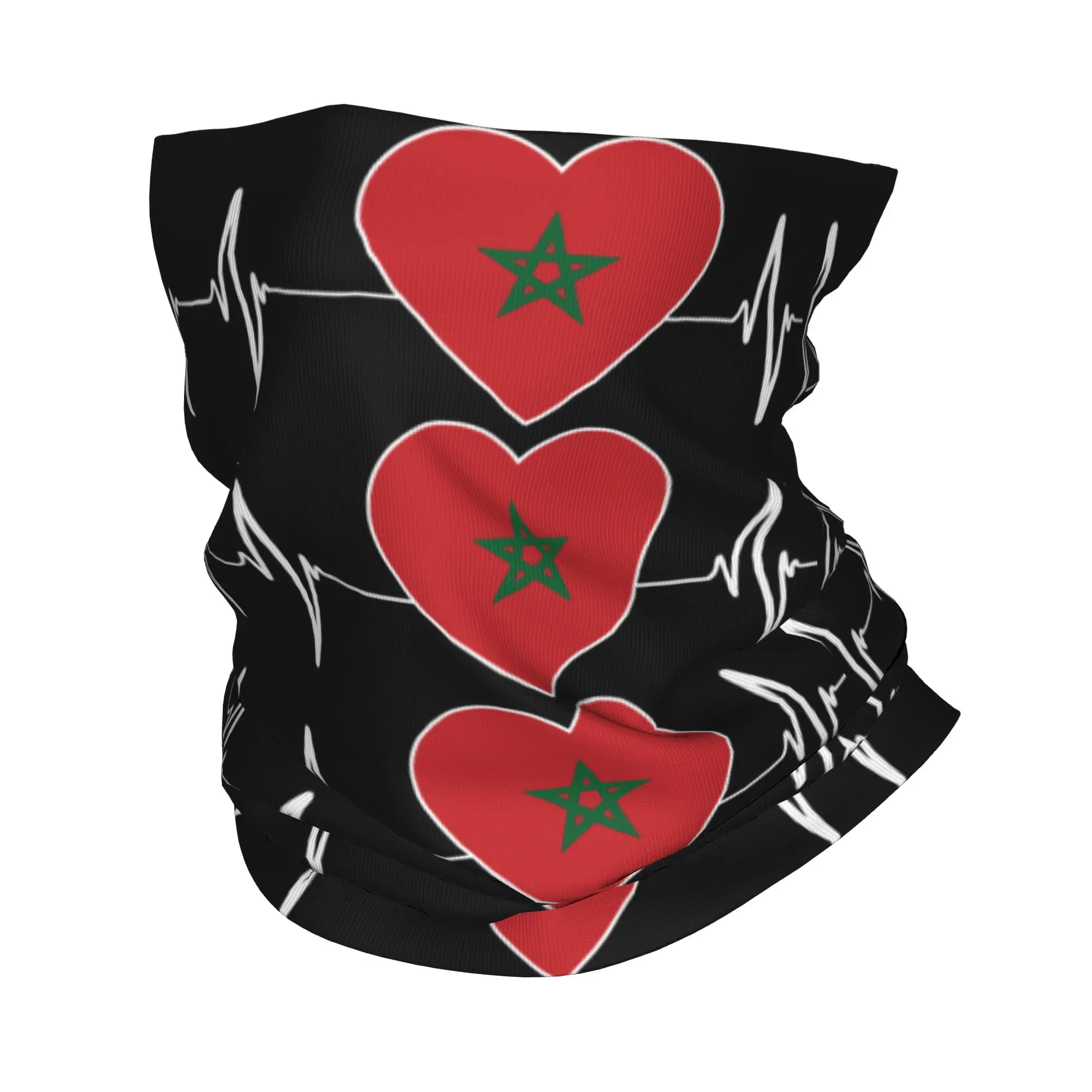Heartbeat Morocco Country Flag Bandana Winter Neck Windproof Wrap Face Scarf for Hiking Moroccan Heart Family Gaiter Headband