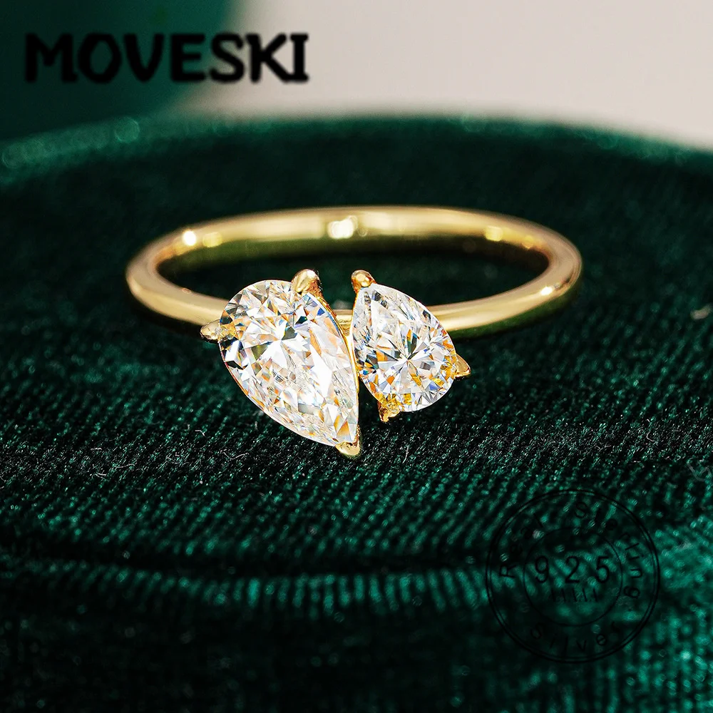 

Кольцо из стерлингового серебра 925 пробы с муассанитом для женщин, 1.5 карата, грушевидная огранка, цвет D, VVS1, позолоченное, с двумя камнями, обручальное/помолвочное кольцо