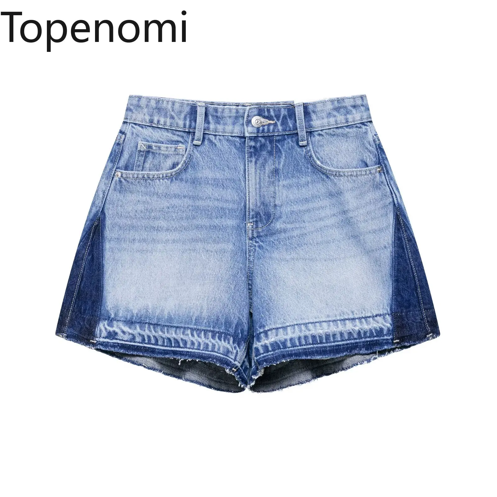 

Topenomi Blue Denim Shorts Women 2025 Summer Retro High Waist Patchwork Wide Leg Short Pants Street Fashion Versatile Y2k Jeans