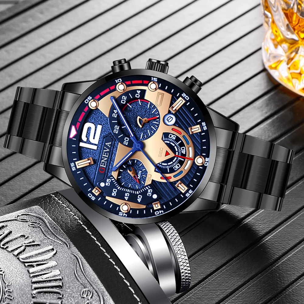 Мужские деловые модные кварцевые часы из 3 предметов с браслетом — стильный подарок для семьи и друзей на Пасху на День святого Валентина, Рамадан Ха