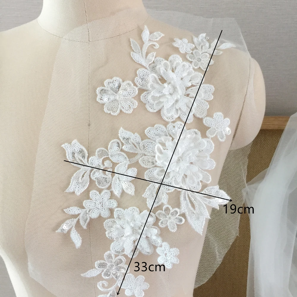 1Pc White Lace Applique Trims Motif Embroidery DIY Craft Edge for Sewing Cloth Patch Repair Accessories 33*19CM