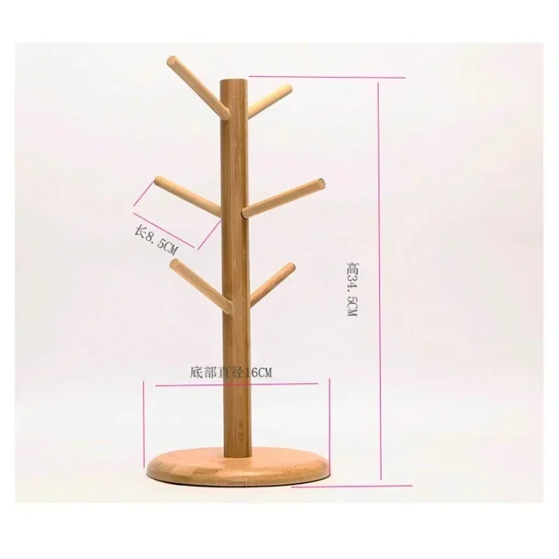 Tree Shape Wood Coffee Tea Cup Storage Holder Stand, Mug Hanging Display Rack, Drinkware Shelf, 6 Hooks, Home Kitchen, 1 Set