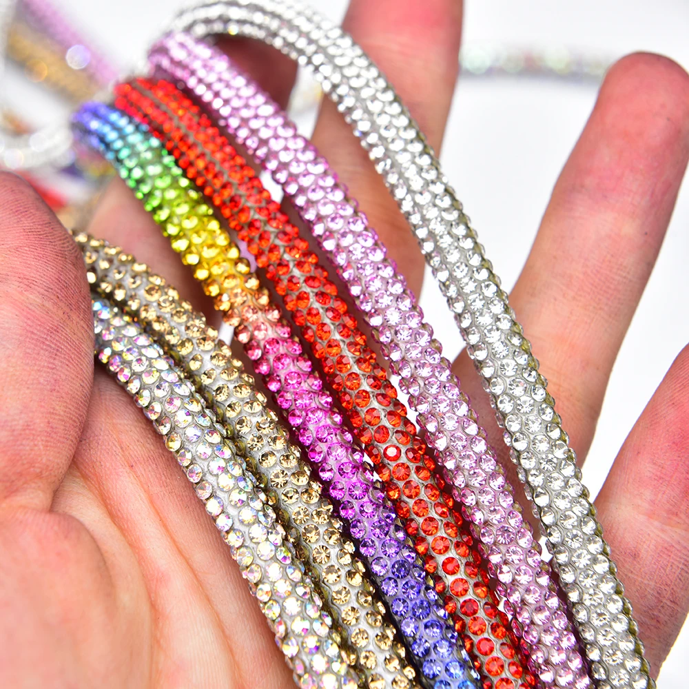 5 Yards/Lot 6mm Colored Glass Diamond Crystal Cotton Cord Bling Strass Rhinestone Rope Strips for Hoodie Clothing Accessories