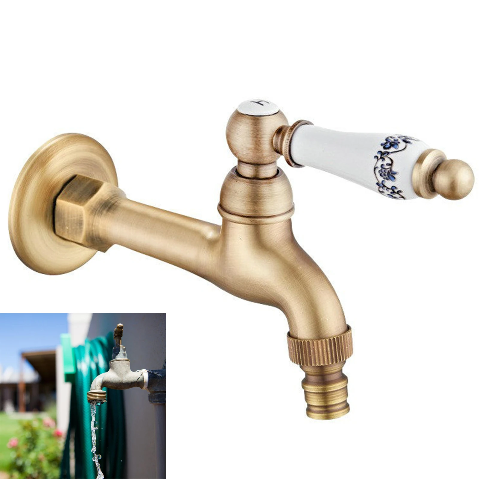 1pc Utility Faucet Brass Long Mop Pool Tap Dual Use Washing Machine Valve Quick Open Spray Gun for Home Laundry Durable