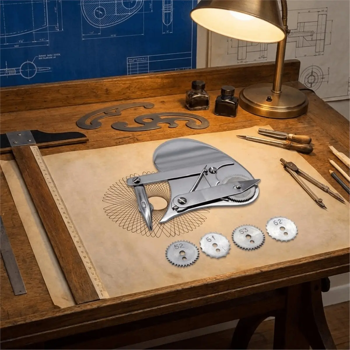 Mechanical Gear Train Ruling Pen Vintage Set Gear Drawing Pen Interchangeable Wheels Gear Train Four Specifications