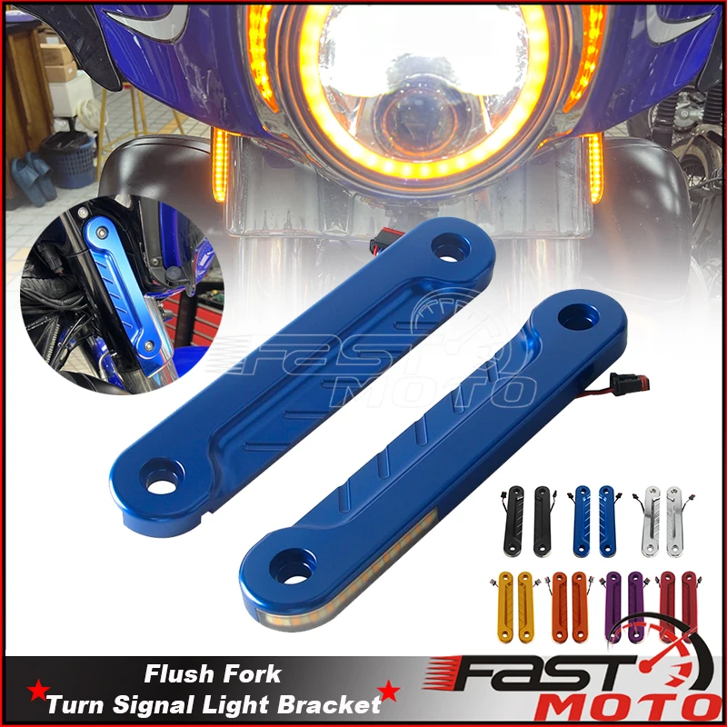 Motorcycle Front LED Flush Fork Turn Signal Light Brackets For Harley Touring FLHTCU/I FLHTK FLHTKSE FLHTKL FLHTCUL FLHR FLHRXS