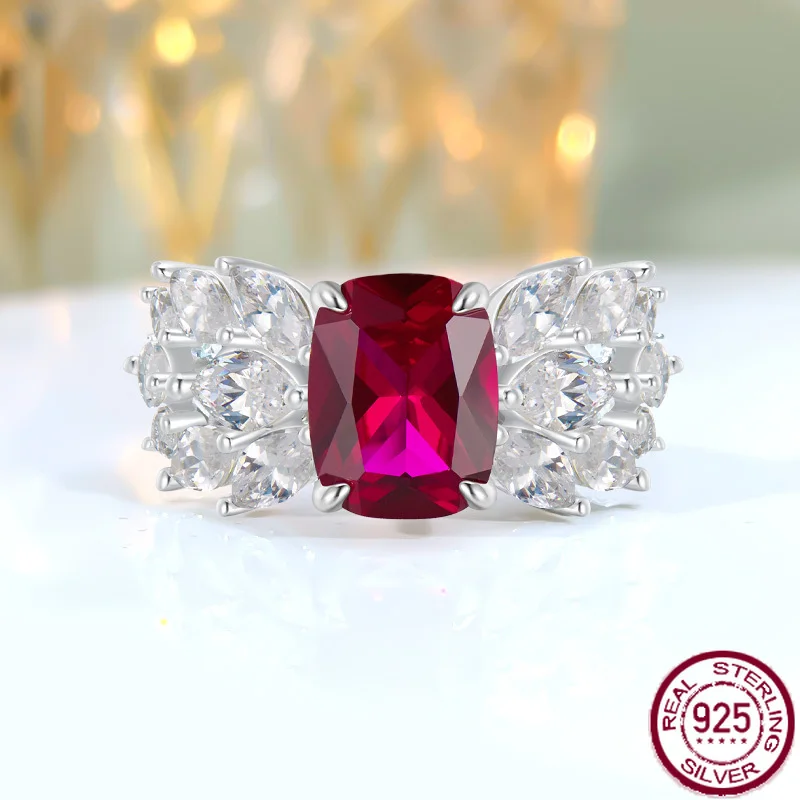 

New fashion, light luxury, niche, versatile, pigeon blood red S925 pure silver ring, high-end and niche design, wedding jewelry