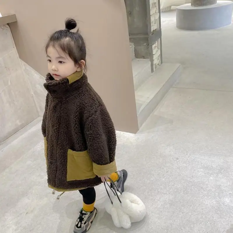 2025 filles manteau chaud automne hiver couleur bloquant vêtements d'extérieur épaissi hauts confortable rembourré veste enfants vêtements 4-12 ans