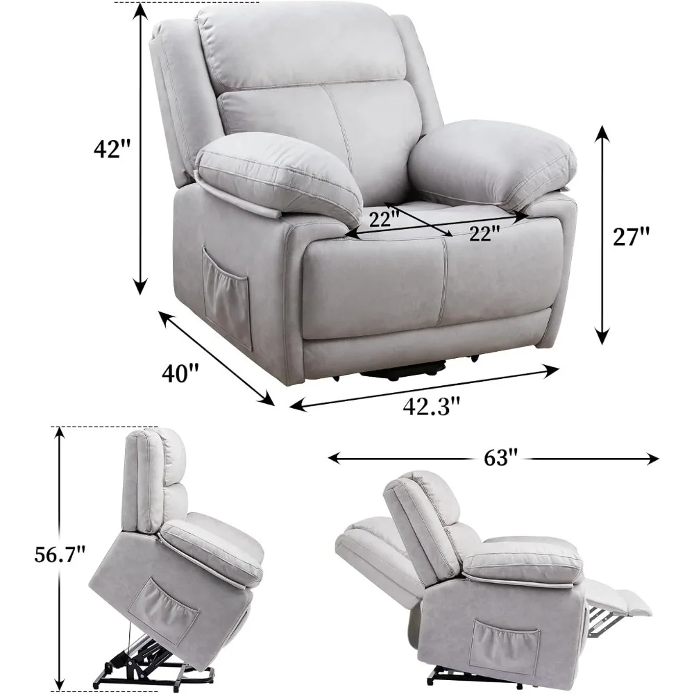 Power Lift Recliner Chair, Oversized Electric Reclining Lift Assist Sofa for Living Room & Bedroom, USB Port, Infinite Position