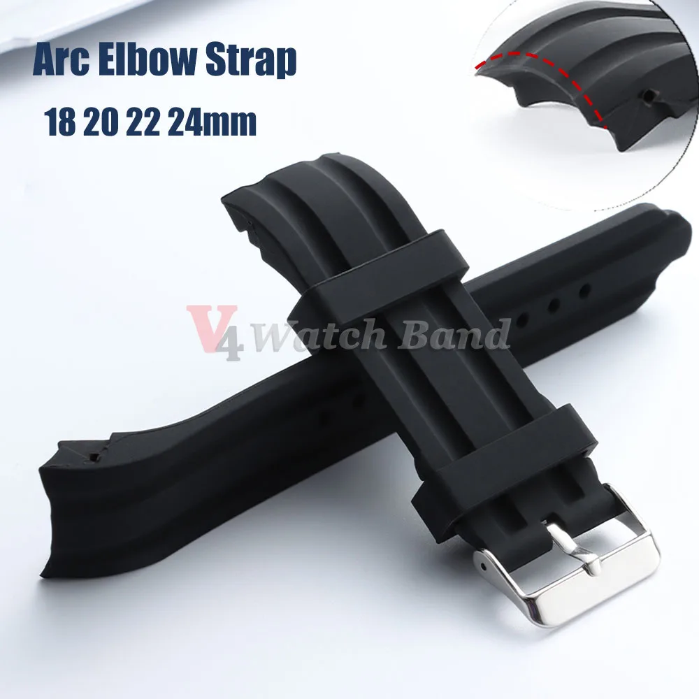 18 20 22 24mm Dickes Weiches Silikon-Gummi Gebogenes Armband mit Gebogenem Ende Silikon-Uhrenarmband Sport Wasserdichtes Handgelenkband Zubehör