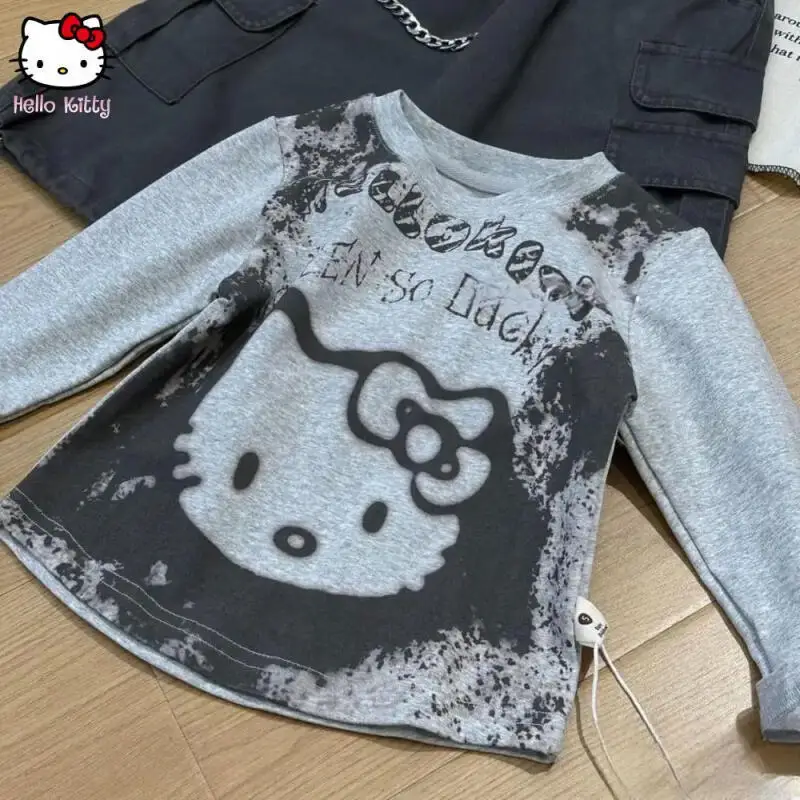 

Girls Kawaii Sanrio Hello Kitty Anime Print Long Sleeves T Shirt Cartoon Casual Clothes Kawaii Autumn New Sweet Bottom Shirt