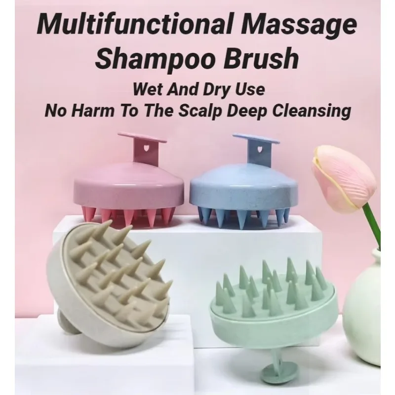 Wheat Straw Silicone Head Wash Clean Care Hair Root Itching Scalp Massage Comb Shower Brush Bath Spa Anti-Dandruff Shampoo