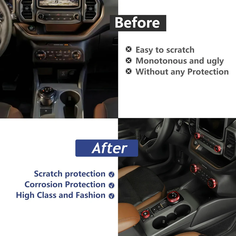 For Ford Bronco Sport 2022 2023 2024 2021 Aluminum Alloy Air Conditioning Knob Volume Adjustment Gear Trim Cover Car Accessories