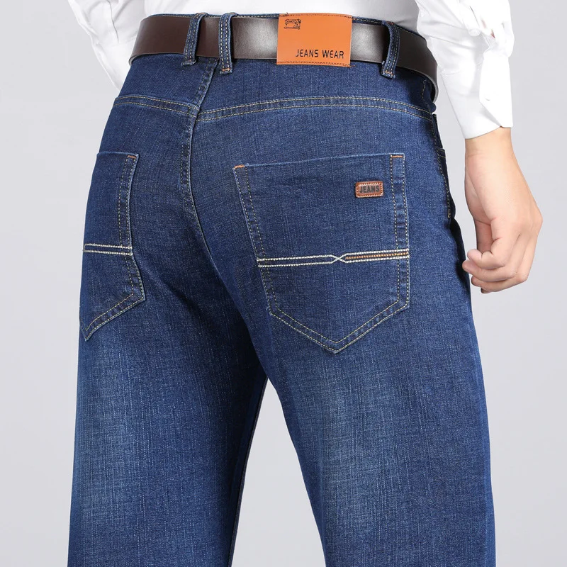 Autumn and winter men's straight leg jeans, classic mid waist elastic denim pants, business casual pants, men's pants, plus size