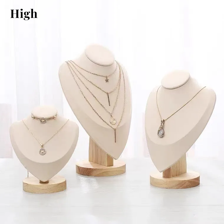 

High Quality Jewlery Organizer Display Stand Wooden Base Necklaces Bust Chain Choker Holder Mannequin for Shop Showcase Decorate