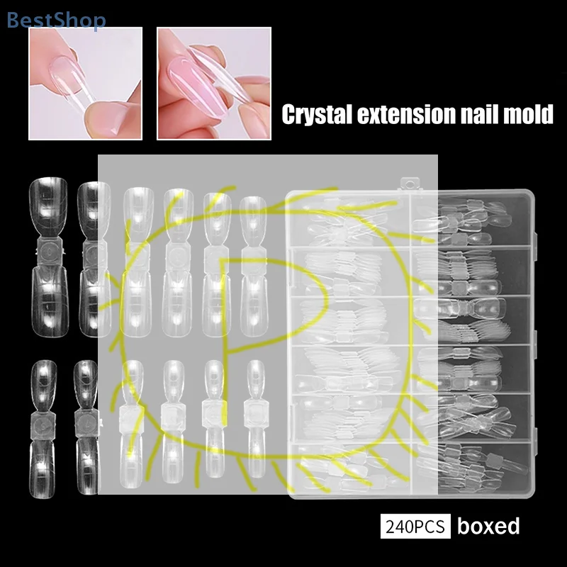 Unghie a doppia estremità Doppie forme 240 pz/scatola Riutilizzabili Quadrati Stampi per Estensione Bara Punte per Costruttore di Gel Salone Professionale Nail Art