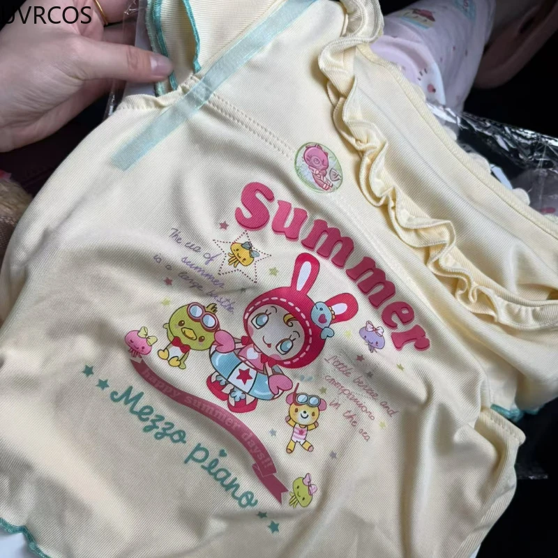 Giapponese Dolce Lolita T-Shirt Donna Y2k Estetica Casual Kawaii Crop Top Harajuku Cartoon Bunny Stampa Arco Allentato Magliette 2025 Grunge