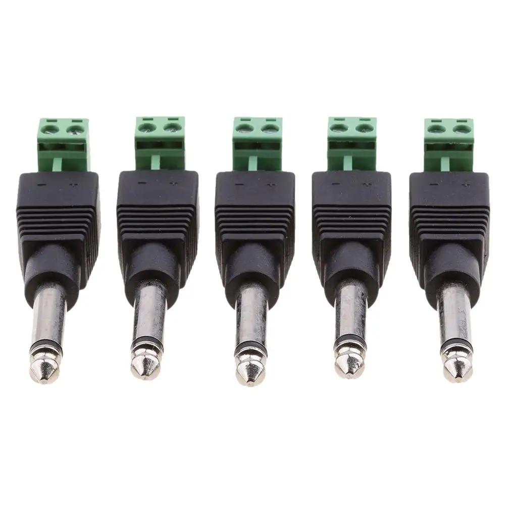 5x 6.35mm 1/4" 오디오 모노 90도 남성 2 여성 터미널 어댑터