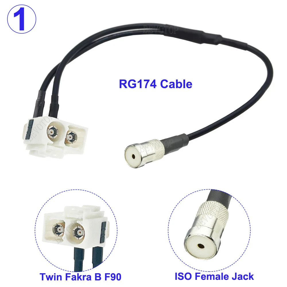 1Pcs ISO Female Jack to Twin Double Fakra B/D/Z Female Right Angle Radio Antenna Aerial Connector Y Type Splitter RG174 Cable