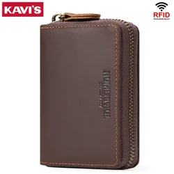 KAVIS 100% Genuine Leather Multi Card Slot Wallet for Men Crazy Horse Storage Money Bag Business Mini Bank Card Holder Purse