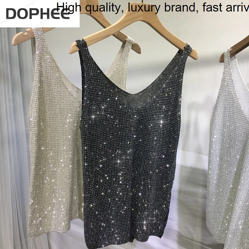 Female Bright Silk Tanks 2023 New Summer Fashion Large Size Loose Sexy V-neck Pullover Top Thin Sleeveless Bottoming Camisole