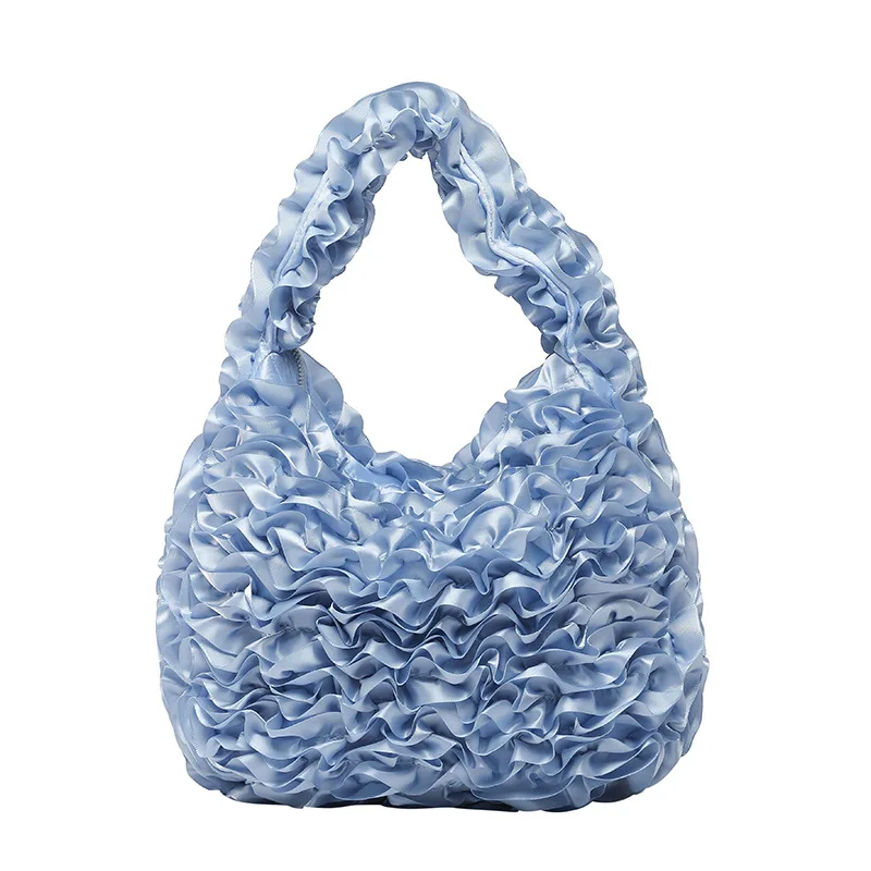 

Spring and Summer New Fashion High Handbag Sweet Flower Pleated Splicing Tote Bag Lace Soft Yarn Yankee Fashionable Handbag