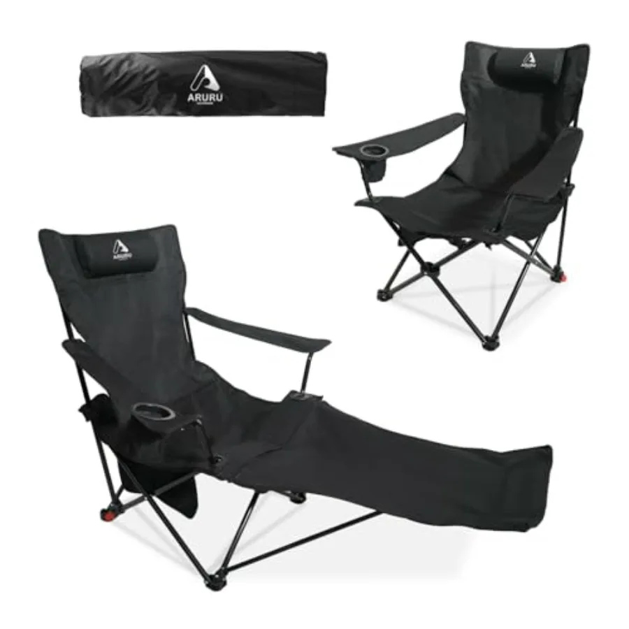 2-in-1 Reclining Camping Chair Portable Folding Beach Lounge Chair with Footrest and Adjustable Backrest Comfortable Lawn Chair