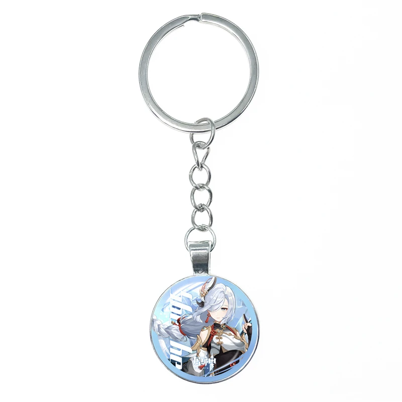 Anime Genshin Impact Project Glass Keychain For Bag Pendant JEAN AMBER LISA Figure Character KeyRing Gifts Jewelry