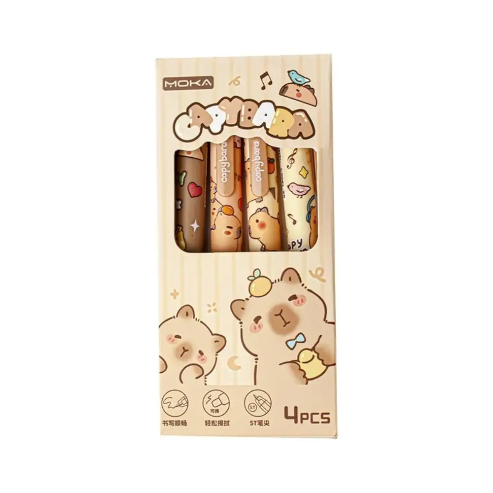 4 قطعة التجفيف السريع Kawaii كابيبارا قابل للمسح القلم الجمالية الكرتون لطيف الكتابة القلم الحبر الأزرق قبضة لينة 0.5 مللي متر هلام القلم المدرسة