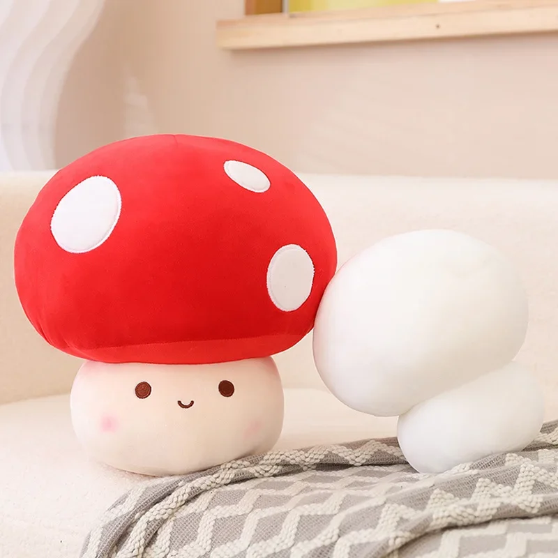 Kawaii Mushroom Doll Plush Toy Stuffed Squishy Food Plant Pillow Giant Red Brown White Emotion Plushie Peluche Decor Kids Gift