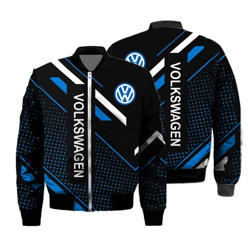 2025 Autumn/winter men's warm fashion jacket, fashionable retro car inspired design and 3D Volkswagen metal logo printing