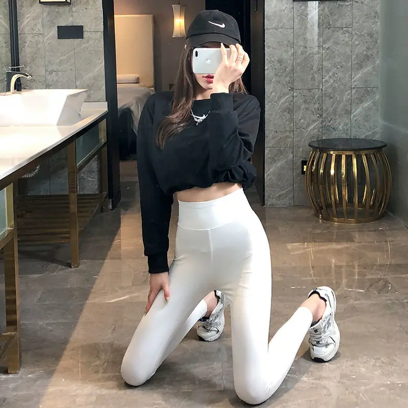 Leggings de lã feminino amarelo anti-exposição cinza tornozelo comprimento divisão personalidade escritório stretchable deslocamento fora vestindo ol