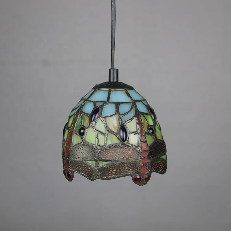 Hot Selling LongHuiJing Tiffany Chandelier Lighting Colorful Stained Glass Dragonfly Lamp 6Inch Lampshade