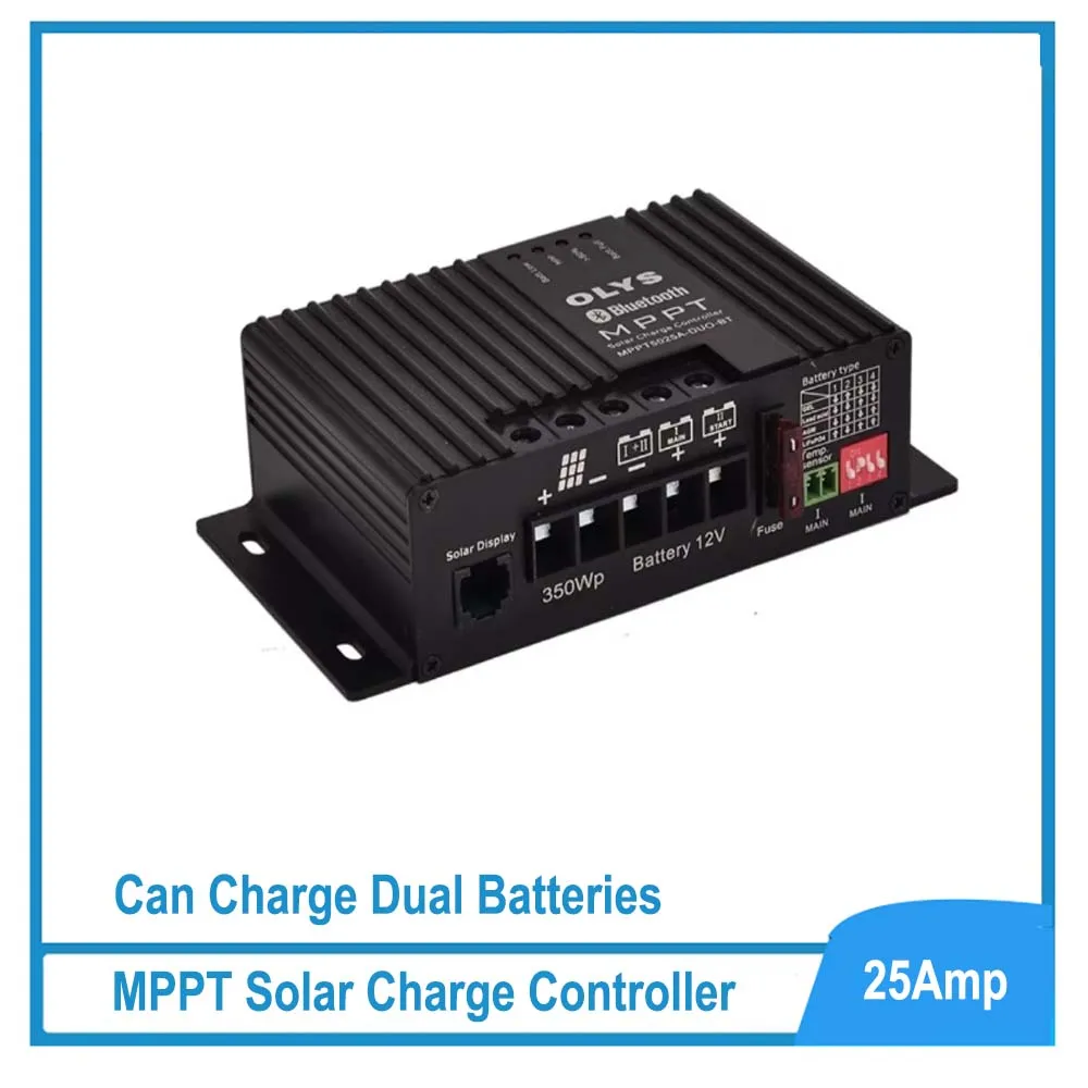 

12V Dual Battery 25A Mppt Solar Charge Regulator with Optional BT Module Display Temperature Sensor