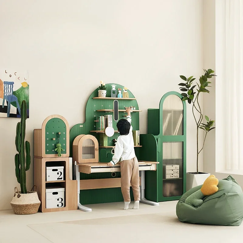 Cactus smart electric lifting children's study table writing green bookshelf integrated set