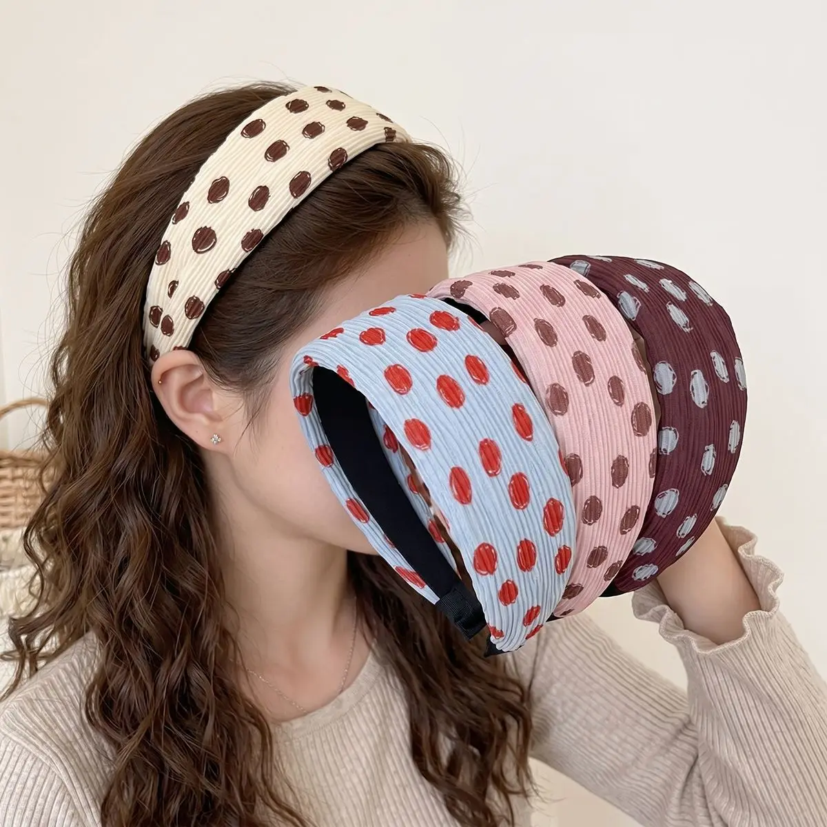 Headband Wide Retro Polka Dot Stripe Cloth Versatile Daily Outing Face Wash Makeup Hair Press Non Slip Durable