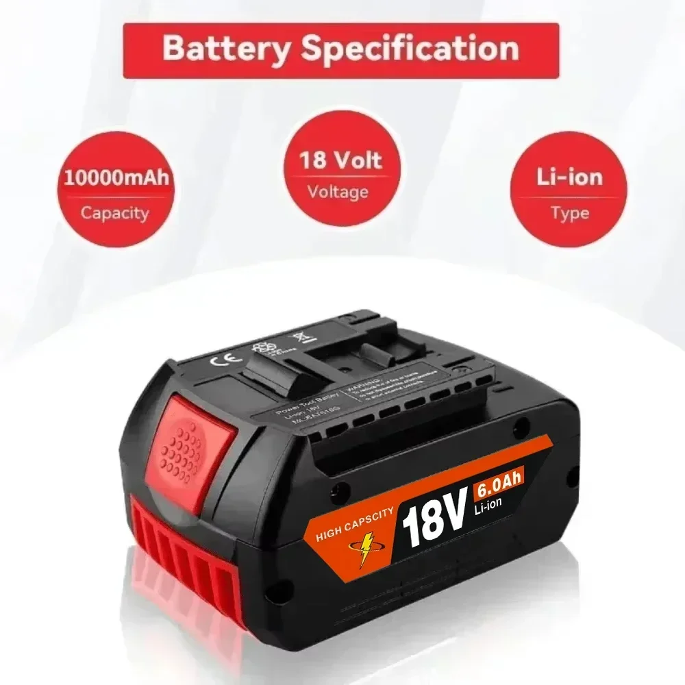 NEW 18V 10Ah Li-Ion Rechargeable BatteryPortable Backup Power Tool Batteryfor Bosch 12000mahwith Indicator Light BAT609 BAT618