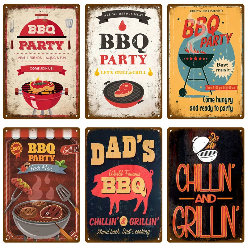 Tin Sign BBQ RULES Poster Vintage Wall Posters Metal Sign Decorative Wall Plate Kitchen Plaque Metal Vintage Decor Accessories