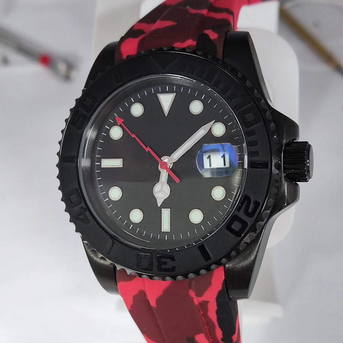 Full Đen 40Mm NH35 Ốp Lưng Tùy Chỉnh Logo Mặt Kính Sapphire Nh35 Đồng Hồ Nh36 Ốp Lưng Mặt Số Đồng Hồ Một Phần Nh36 Mặt Số nh35 Phong Trào Nh35 Mặt Số