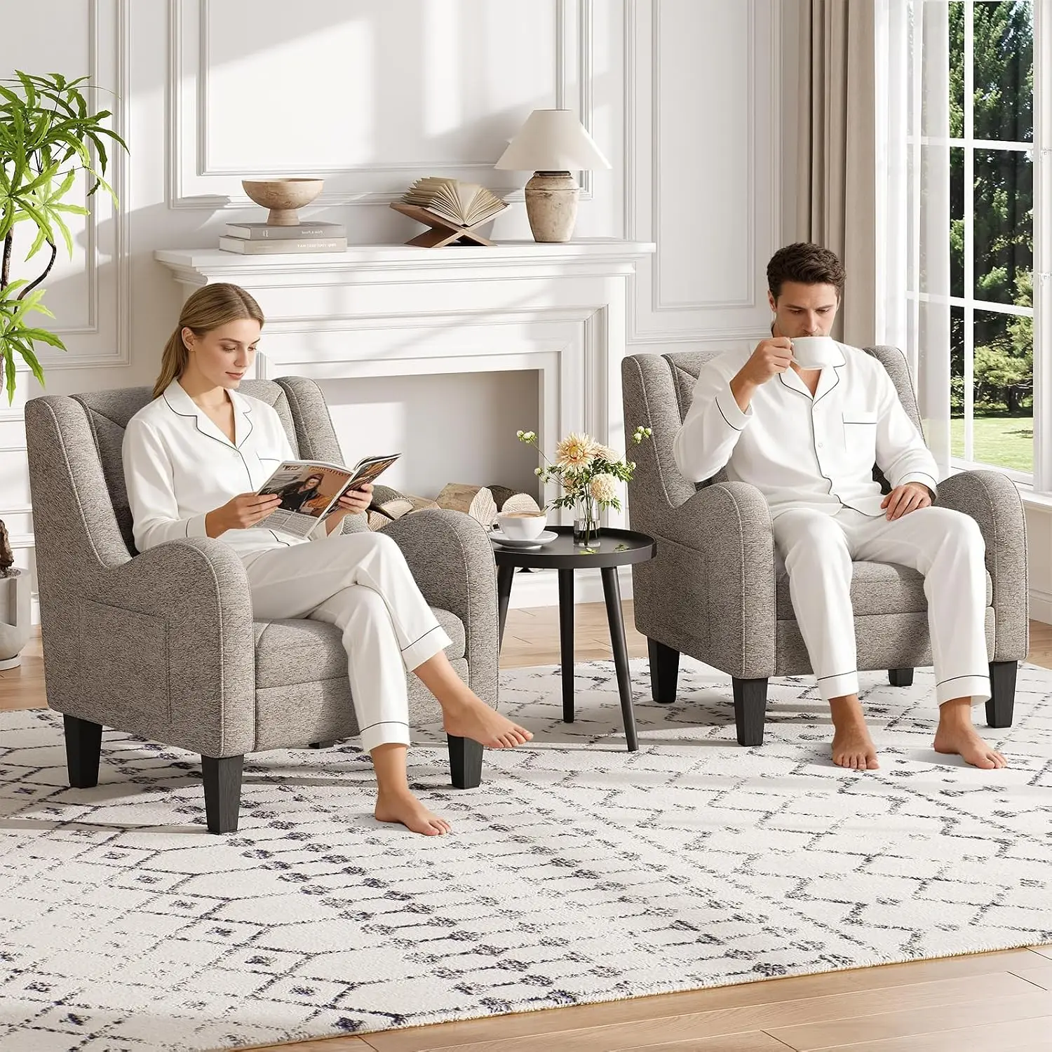 Chenille Armchair for Living Room & Bedroom, Comfy Reading Chair with Lumbar Pillow,Grey, Customized