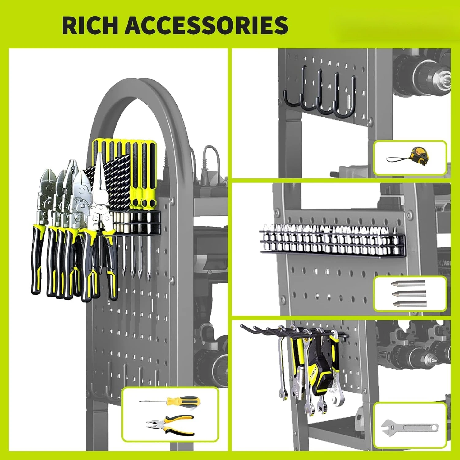 

Power Tool Organizer - 4 Tier Rolling Tool Cart with 8-12 Drill Holder,Tool Storage Cart on Wheels - Heavy Duty Metal ·Hot Sale
