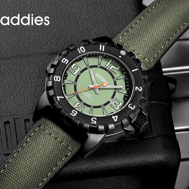 addies new men's outdoor sports watch 50m waterproof luminous canvas strap large dial men's analog watch fashion quartz watches