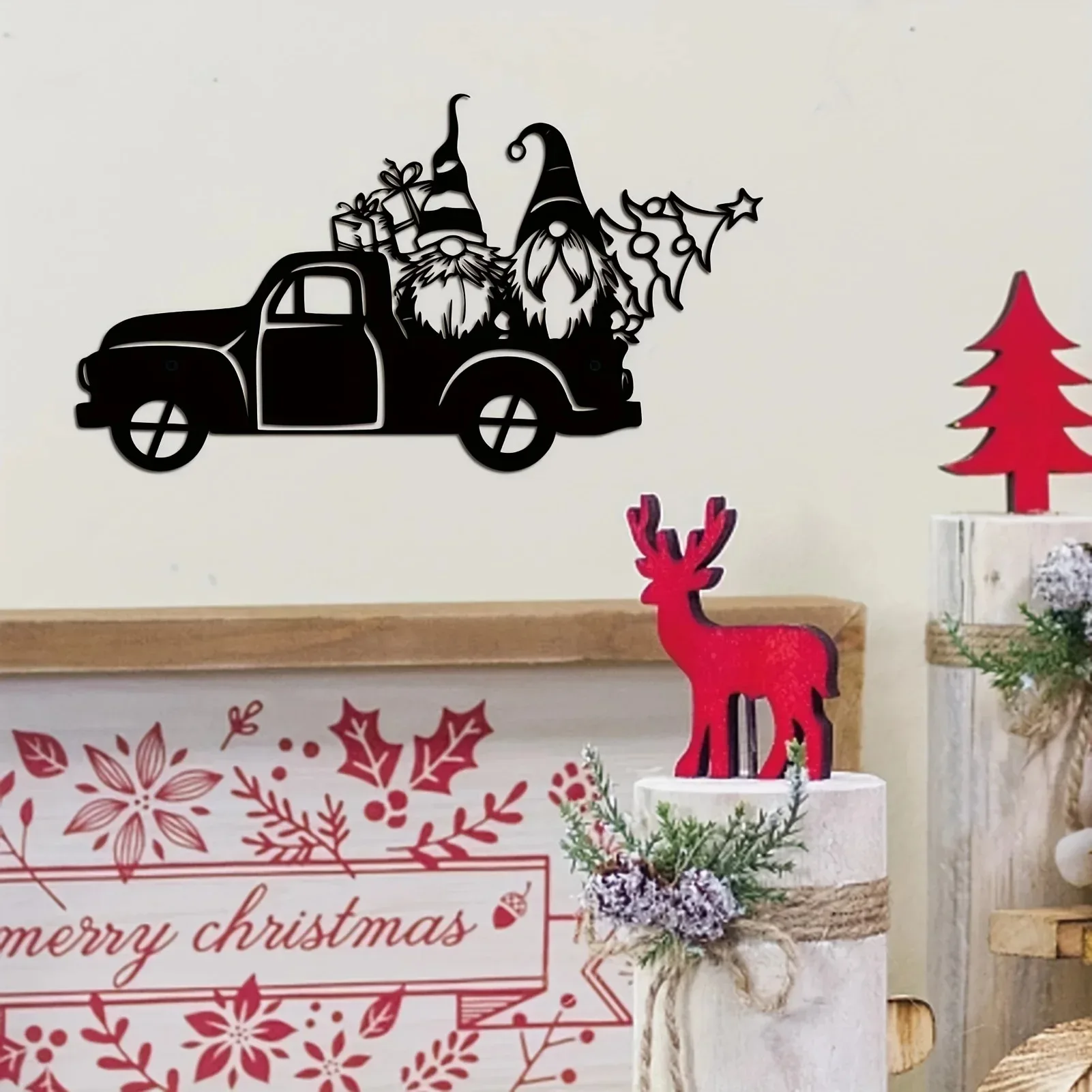 Fascinating Santa Claus Pickup Truck Metal Wall Decoration – Intriguing Christmas Adornment. Intriguing for Hanging on Bedroom