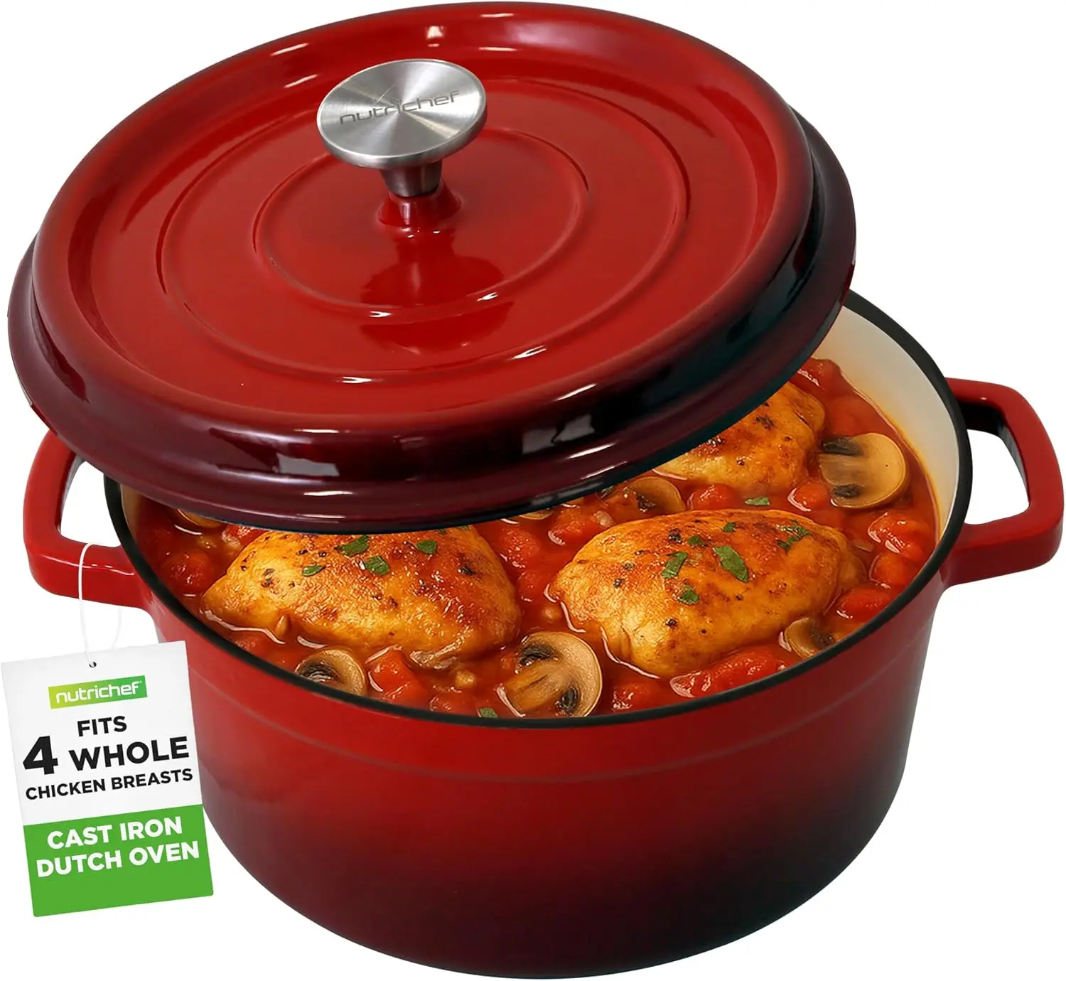 

Чугунная жаровня (голландская печь) – кастрюля 5 QT с крышкой, кастрюля для приготовления пищи с герметичной крышкой для выпечки хлеба, тушения, жарки, запекания, маринования.