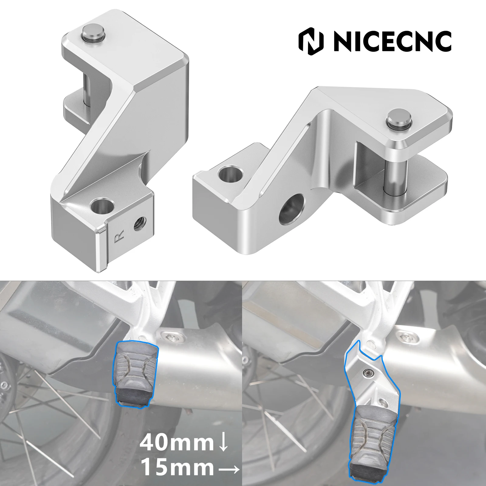 

For 18-24 BMW R1250GS Adventure R1250 GS GSA Footpegs Lower Bracket 40mm Lowering Footrests Mount Brackets for BMW R1250GS 18-23