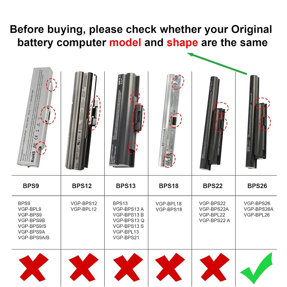 VGP-BPL26 VGP-BPS26A BPS26 Laptop Battery For Sony VAIO PCG-71713L PCG-71811L PCG-71C11L PCG-71C12L PCG-71911L PCG-71912L