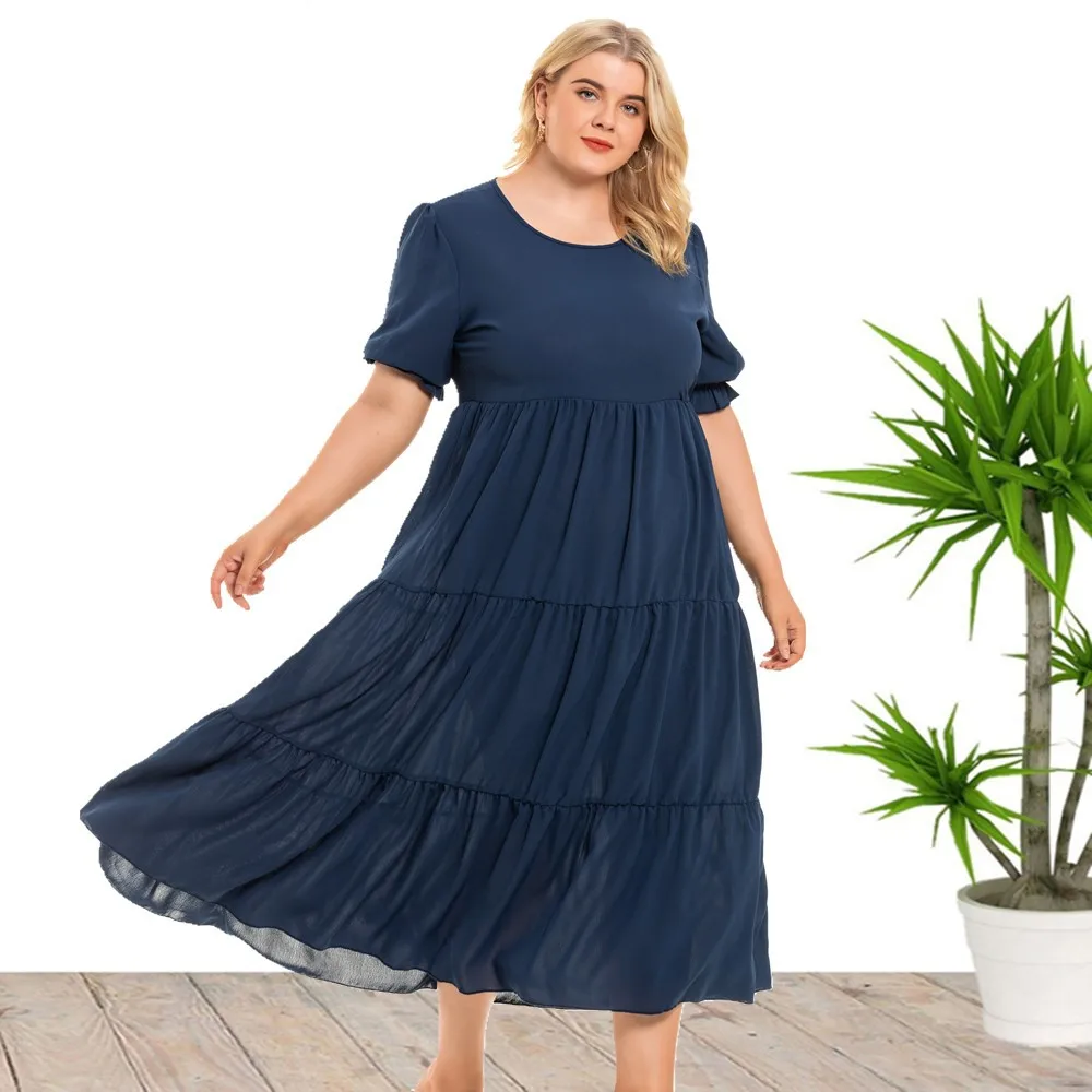 2022 Summer New Hot Sale Plus Size Round Neck Short Sleeve Bohemian Dress For Large Women